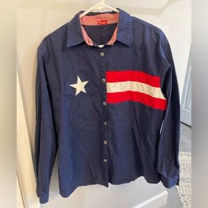 Vintage Western Wrangler Patriotic American Texas Flag Button Up Shirt